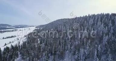 鸟瞰：风景，<strong>冬季</strong>自然，美丽的欧洲森林山<strong>旅游</strong>，白色著名的田园<strong>旅游</strong>